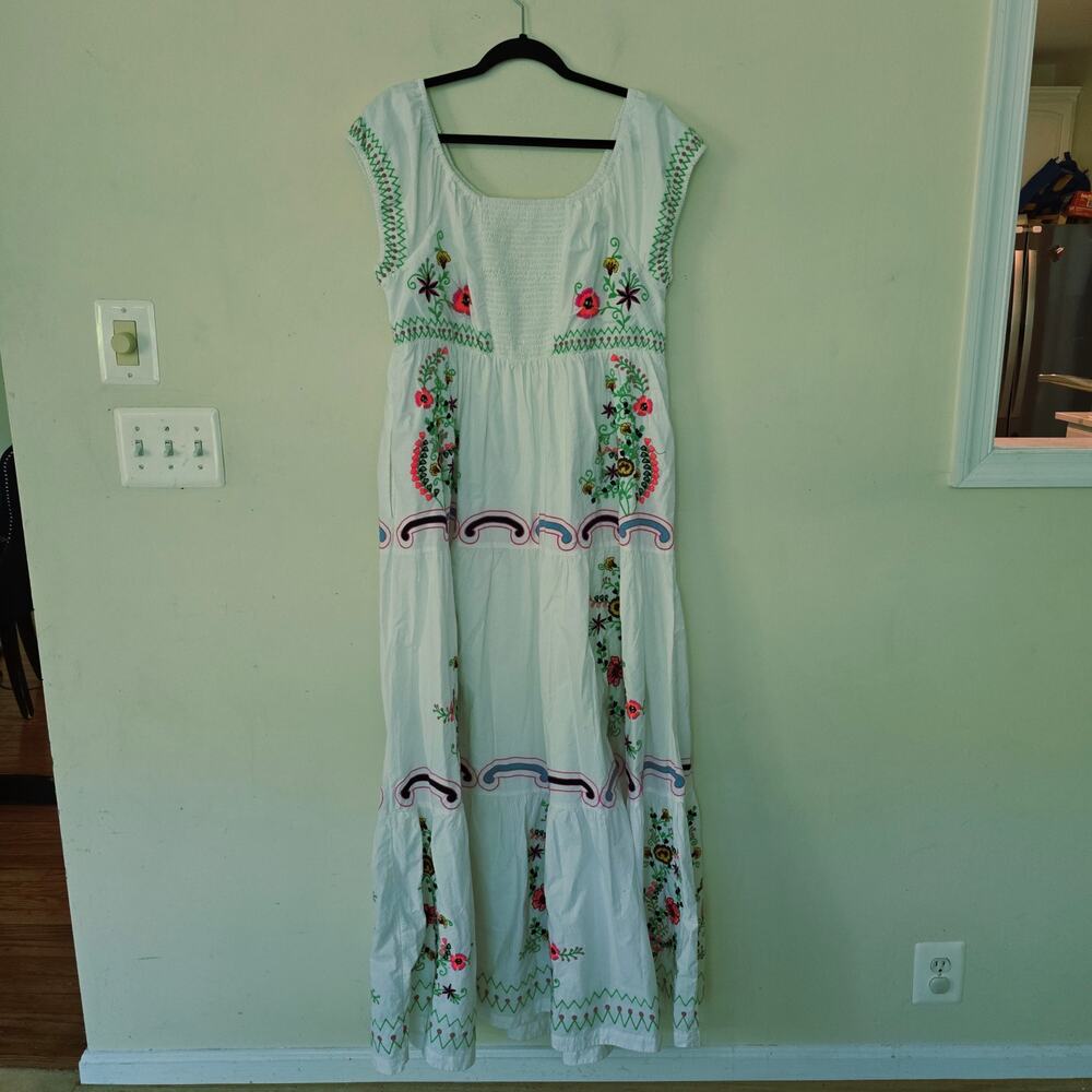 Anthropologie Embroidered Off-The-Shoulder Maxi Dress White Women's Size 1X - Picture 5 of 9